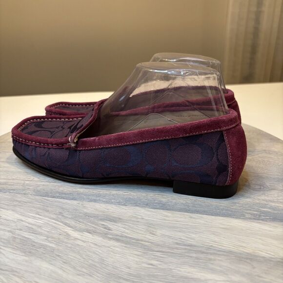 Coach Signature Jacquard Maroon Logo Women's Driving Shoes‎ Loafers US Size 6.5 - Picture 2 of 9
